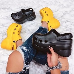 NEW Unisex Black Wedge Heel Platform Slide Sandal Classic Clog Slingback Slip-On
